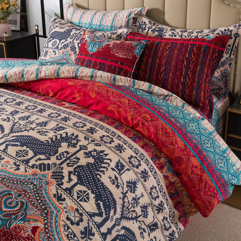 FADFAY Exotic Boho Duvet Cover Set Queen 100% Brushed Cotton Soft Bohemian Bedding Paisley Ethnic Colorful Printed Bedding Reversible Tribal Zipper Bed Comforter Cover + 2 Pillowshams- Queen, 3 Pcs - Image 1
