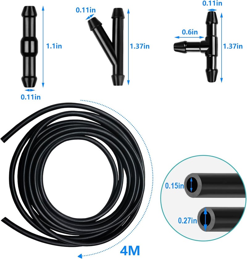 Bcautay 13Pcs Car Windshield Washer Hose Kit with 12 PCS Hose Connectors (Y I T-Type) 4m Universal Windscreen Washer Hose, Silicone Rubber Windscreen Wiper Hose, Connecting Car Water Pump and Nozzle - Image 2