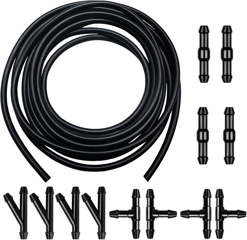 Bcautay 13Pcs Car Windshield Washer Hose Kit with 12 PCS Hose Connectors (Y I T-Type) 4m Universal Windscreen Washer Hose, Silicone Rubber Windscreen Wiper Hose, Connecting Car Water Pump and Nozzle - Image 1