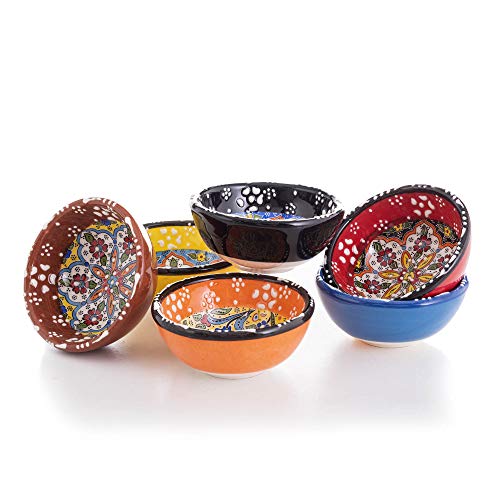 Ayennur طقم أطباق سيراميك تركية مزخرفة من آينور 6 قطع - مصنوعة يدويًا (3.14'' - 8 سم) 2.5 أونصة أطباق صلصة ملونة صغيرة لتقديم المقبلات - Image 4