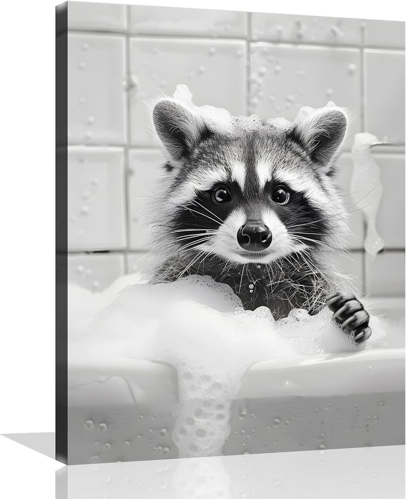 OWNANRTHM Raccoon in The Bathtub Canvas Wall Art - Image 1