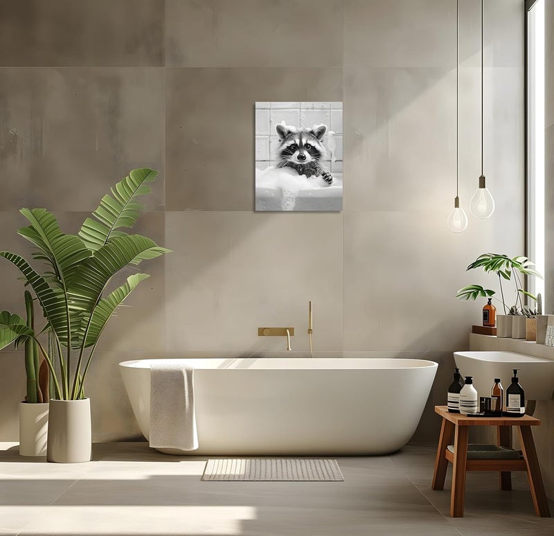 OWNANRTHM Raccoon in The Bathtub Canvas Wall Art - Image 3