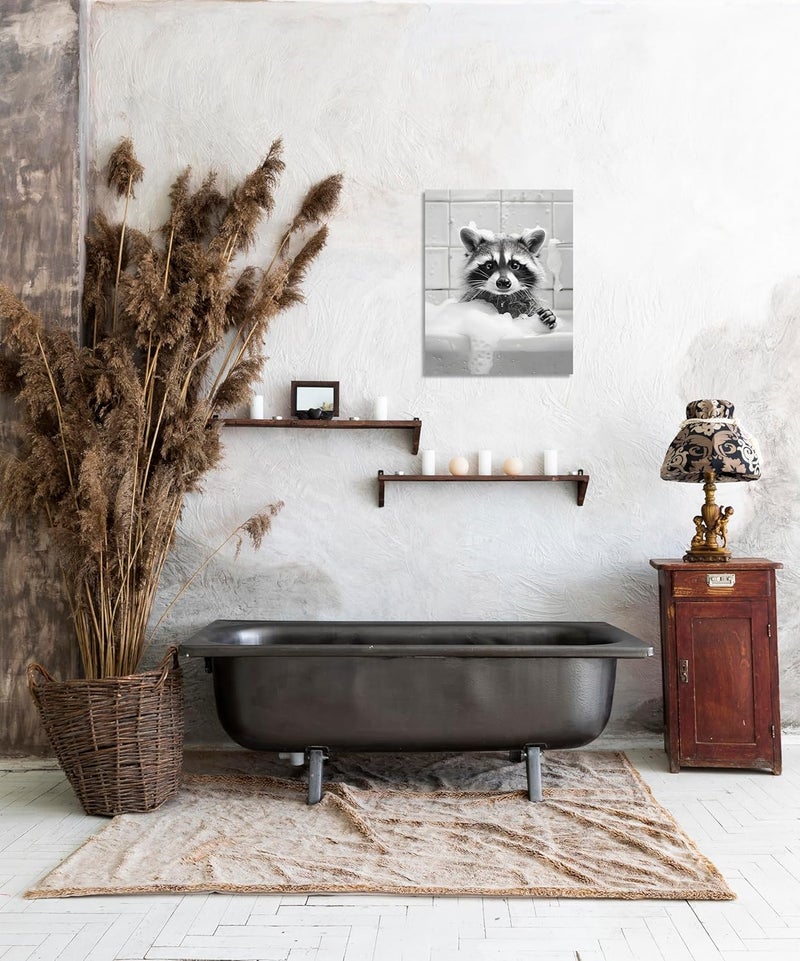 OWNANRTHM Raccoon in The Bathtub Canvas Wall Art - Image 5