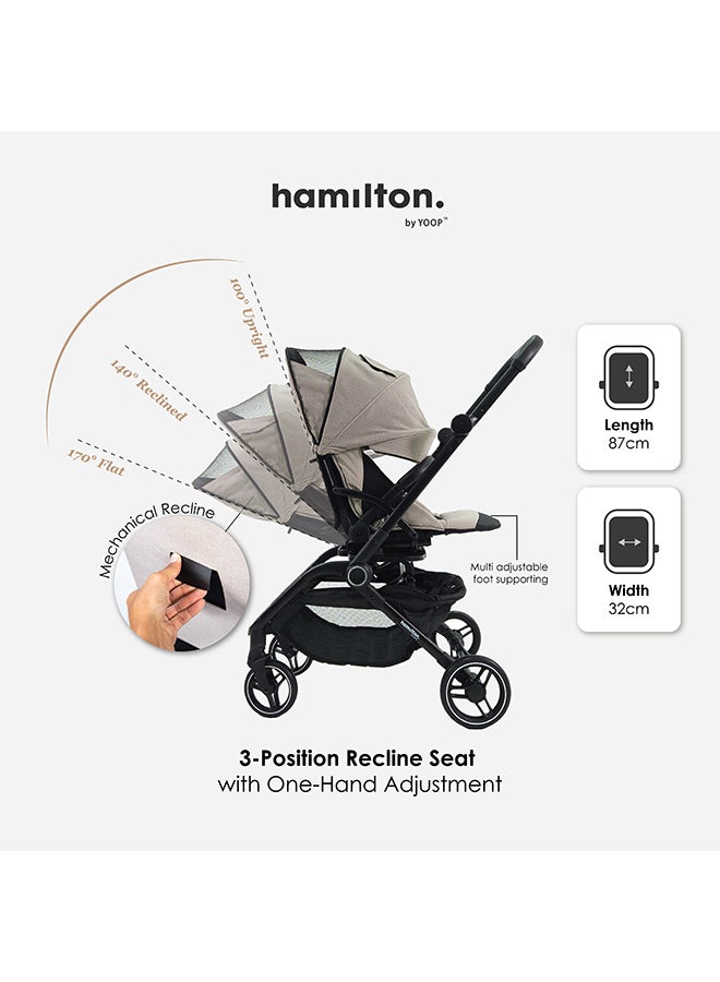 Hamilton T1 Stroller Grey 360° Turnable Flat Seat MagicFold Infant to 22kg Pet Convertible SPF 50+ Canopy Magnetic Buckle XL Storage Lightweight Leatherette Finish - Image 3