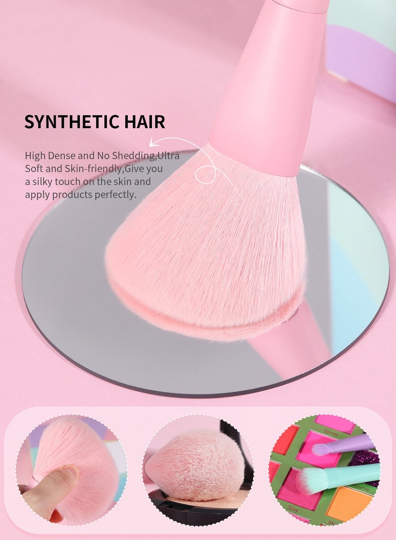 docolor Makeup Brushes 17 Pcs Colourful Makeup Brush Set Premium Gift Synthetic Kabuki Foundation Blending Face Powder Blush Concealers Eyeshadow Rainbow Make Up Brush Set - Dream of Color  - Image 3