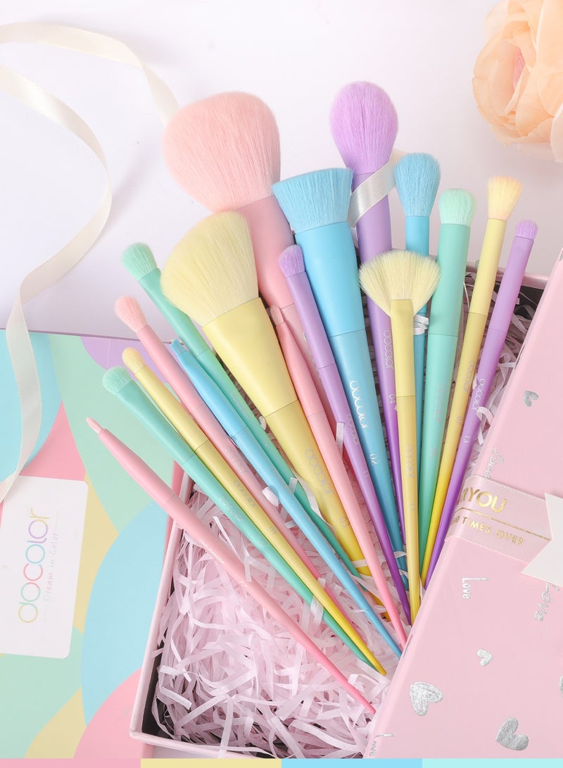 docolor Makeup Brushes 17 Pcs Colourful Makeup Brush Set Premium Gift Synthetic Kabuki Foundation Blending Face Powder Blush Concealers Eyeshadow Rainbow Make Up Brush Set - Dream of Color  - Image 2