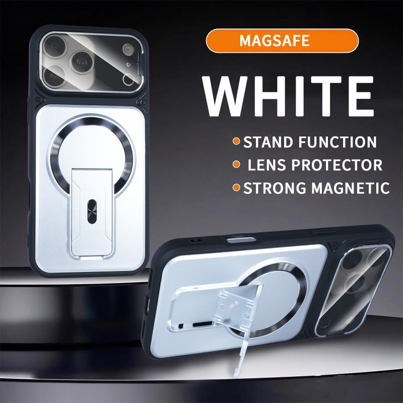 غطاء MagSafe بسيليكون لـ iPhone 14 / 14 Plus / 14 Pro / 14 Pro Max مع مغناطيس قوي وحامل قائم مع مقاوم للصدمات مع تغطية كاملة مع حماية من السقوط باللون Silver مغناطيسي بوظيفة حامل. - Image 1