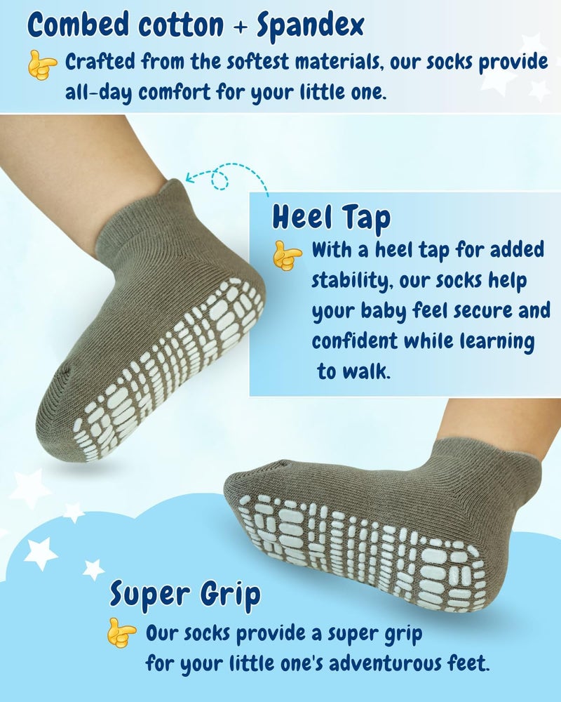 RATIVE Ankle Anti Slip Non Skid Cotton Socks with Grips Grippers for 1 2 Years Old 2T 12 18 Months Toddler Boy Boys Girl Girls (12-24 Months, 12-Pairs/Animal world) - Image 5