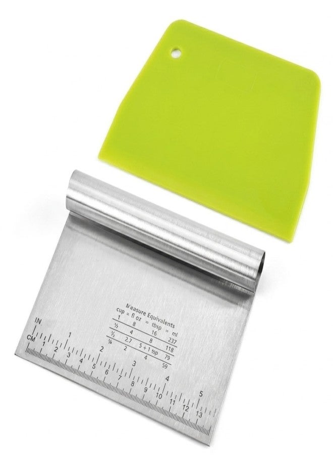 SHOAIB Stainless Steel Bench Scraper and Flexible Bowl Scraper Set | Cake Smoother | Chocolate Scraper | Dough Dividing Tools | Pizza & Pastry Cutter - Image 1