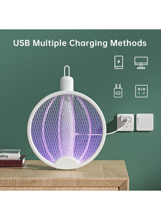 مضرب ذباب كهربائي بقوة 3000 فولت قابل لإعادة الشحن عبر USB، مضرب قاتل حشرات دوار 180 درجة مع ضوء LED، مصباح قاتل ناموس مزدوج الغرض - Image 4