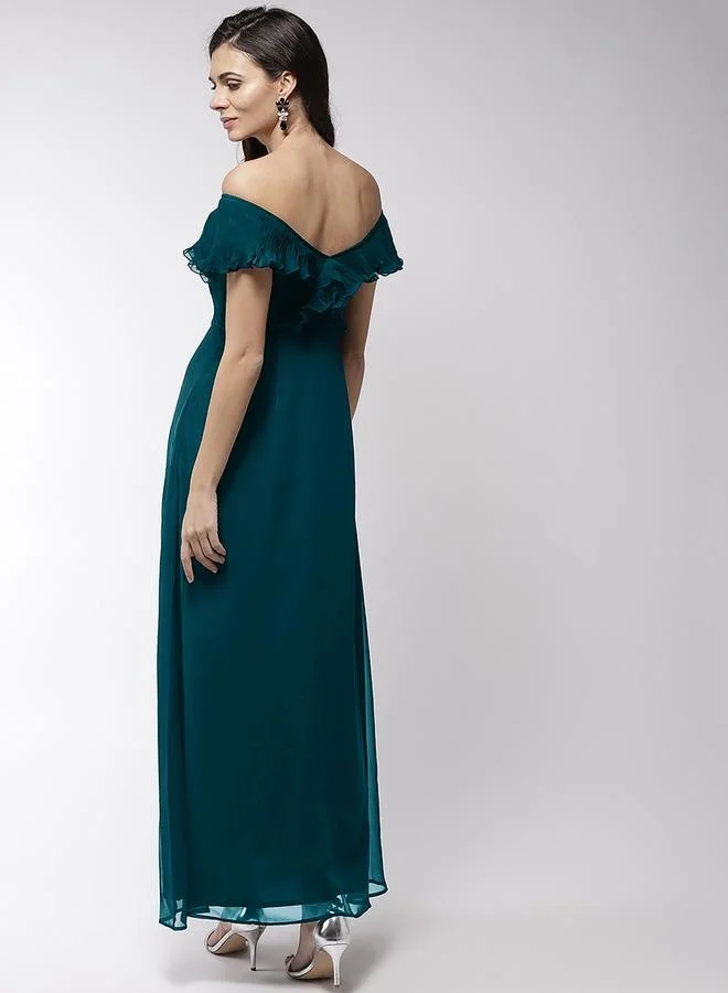Mish Teal accordion pleat detail maxi dress with flared hem by Styli