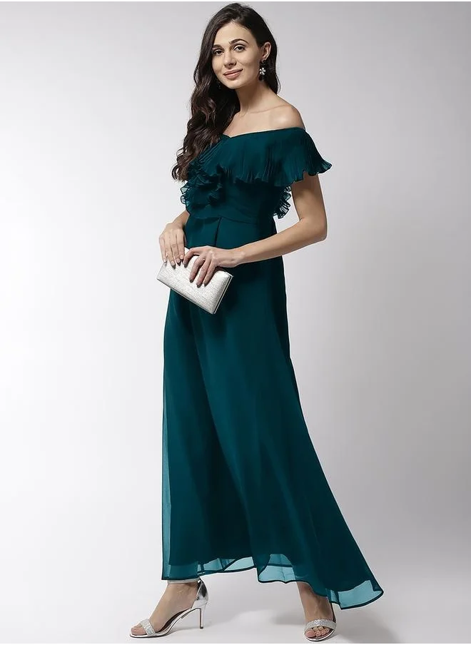 Mish Teal accordion pleat detail maxi dress with flared hem