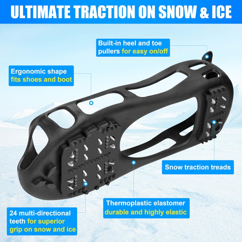 SILANON Ice Cleats Crampons for Shoes and Boots Anti Slip Snow Cleats 24 Shoe Spikes for Snow and Ice Grippers Crampons for Hiking Boots Women Men Kids Winter Walking Hiking Fishing - Image 2