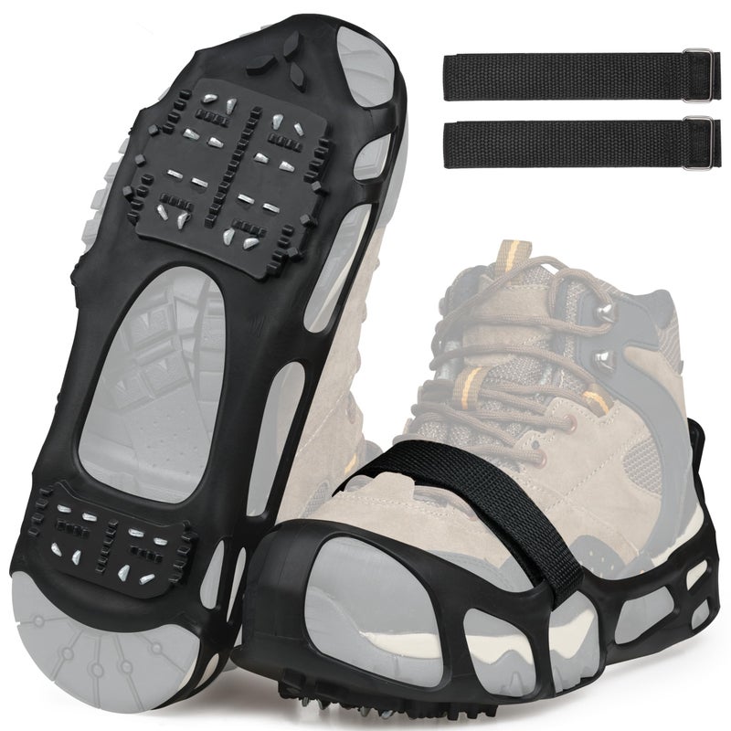 SILANON Ice Cleats Crampons for Shoes and Boots Anti Slip Snow Cleats 24 Shoe Spikes for Snow and Ice Grippers Crampons for Hiking Boots Women Men Kids Winter Walking Hiking Fishing - Image 1