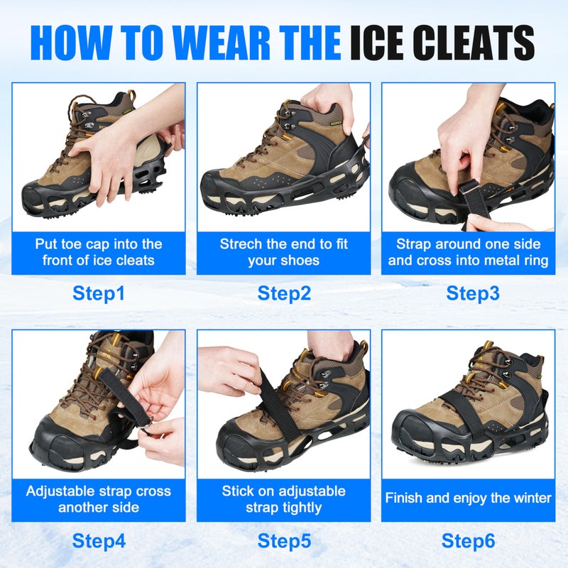 SILANON Ice Cleats Crampons for Shoes and Boots Anti Slip Snow Cleats 24 Shoe Spikes for Snow and Ice Grippers Crampons for Hiking Boots Women Men Kids Winter Walking Hiking Fishing - Image 5