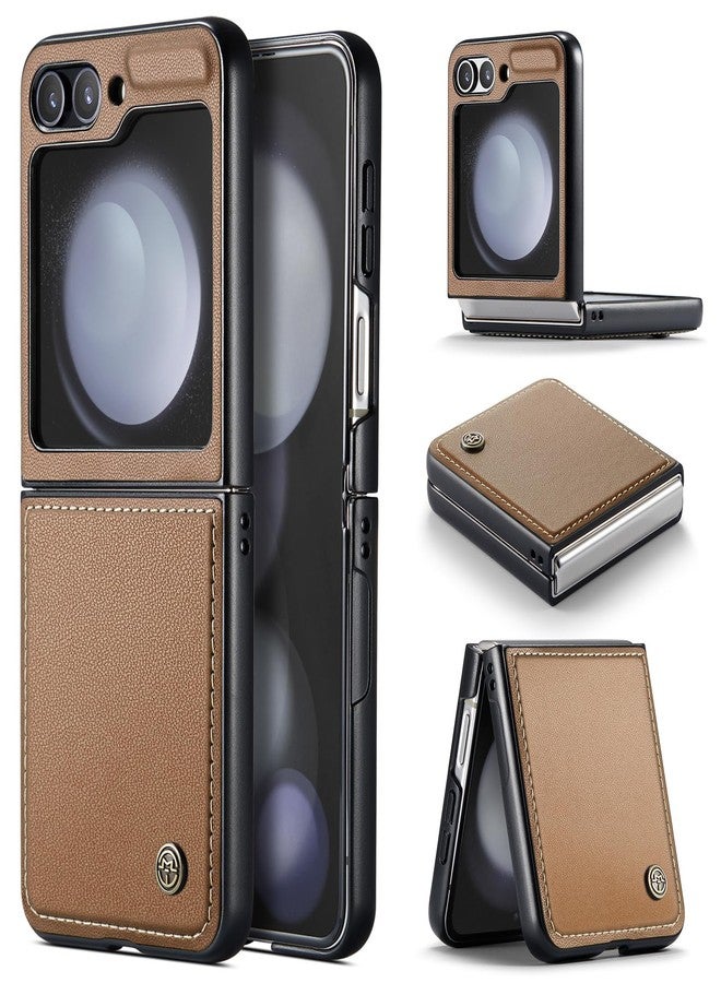 Rerzoiro for Samsung Galaxy Z Flip 5 Case, Premium PU Leather Case Anti Scratch Slim Phone Shockproof Protective Phone Cover for Samsung Galaxy Z Flip5, Brown - Image 1