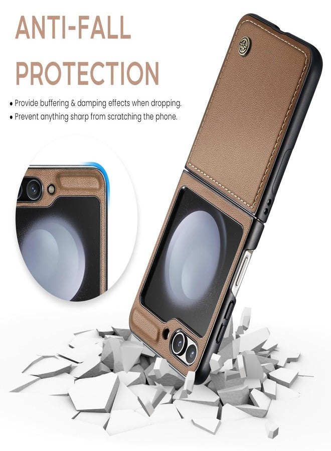 Rerzoiro for Samsung Galaxy Z Flip 5 Case, Premium PU Leather Case Anti Scratch Slim Phone Shockproof Protective Phone Cover for Samsung Galaxy Z Flip5, Brown - Image 5