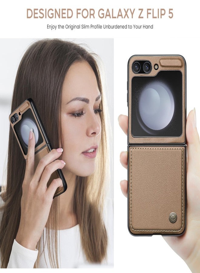Rerzoiro for Samsung Galaxy Z Flip 5 Case, Premium PU Leather Case Anti Scratch Slim Phone Shockproof Protective Phone Cover for Samsung Galaxy Z Flip5, Brown - Image 2