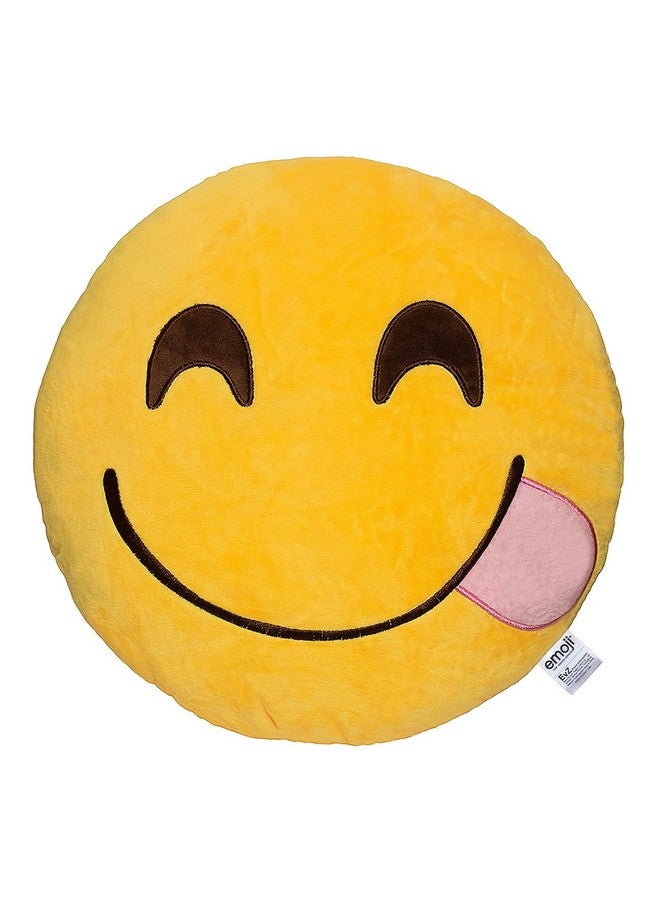 إي أف زد وسادة ناعمة من القطيفة المحشوة من Emoji Yum Face Emoticon، معتمدة رسميًا، مقاس 32 سم باللون الأصفر - Image 1