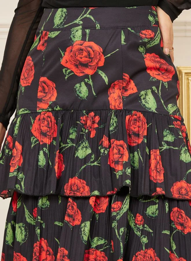 ستايلي All Over Floral Print Flared Maxi Skirt