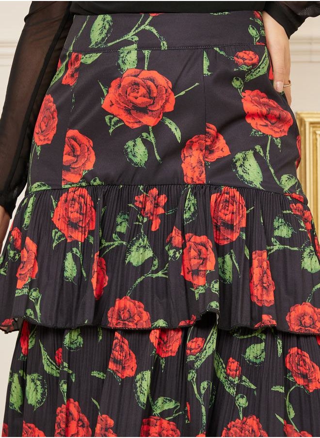 Styli - All Over Floral Print Flared Maxi Skirt - Image 1