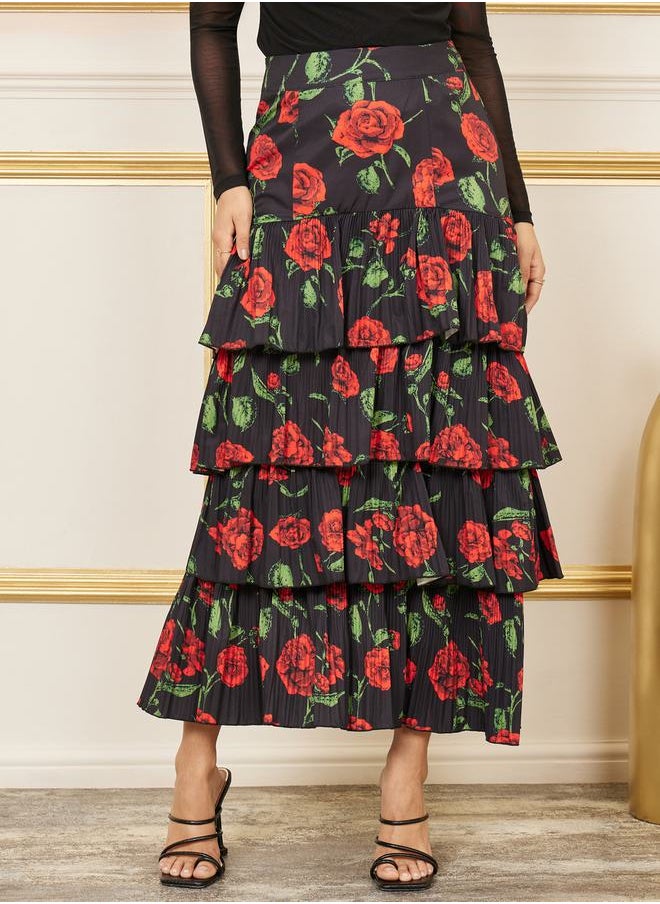 Styli - All Over Floral Print Flared Maxi Skirt - Image 1