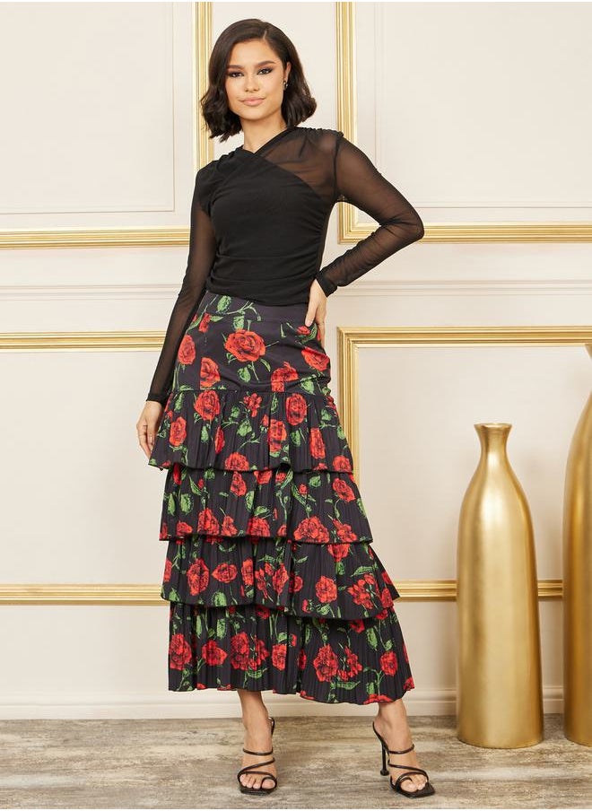 Styli - All Over Floral Print Flared Maxi Skirt - Image 1