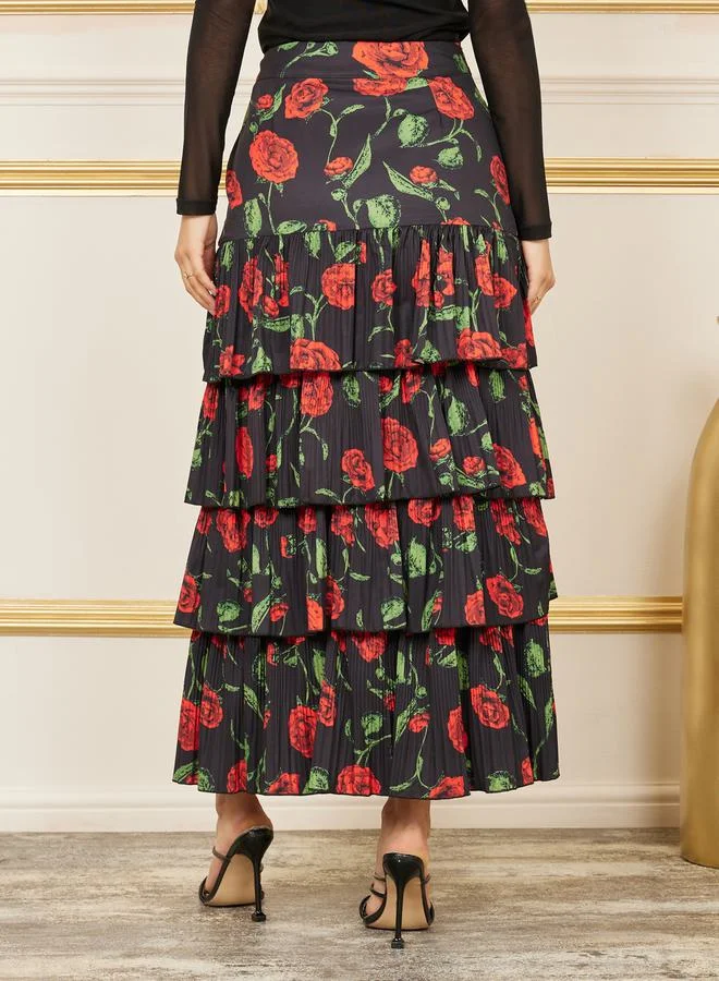 ستايلي All Over Floral Print Flared Maxi Skirt
