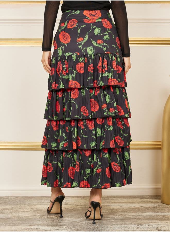 Styli - All Over Floral Print Flared Maxi Skirt - Image 1
