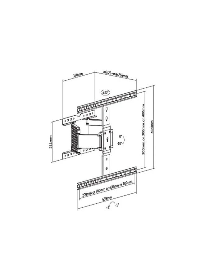 سكيل تك حامل حائط دوار للتلفزيون SH 442P لشاشات LCD LED مقاس 37-90 بوصة، VESA 600x400، ذراع قابل للتمديد 23-266 مم، سعة تحميل 50 كجم - أسود - Image 2