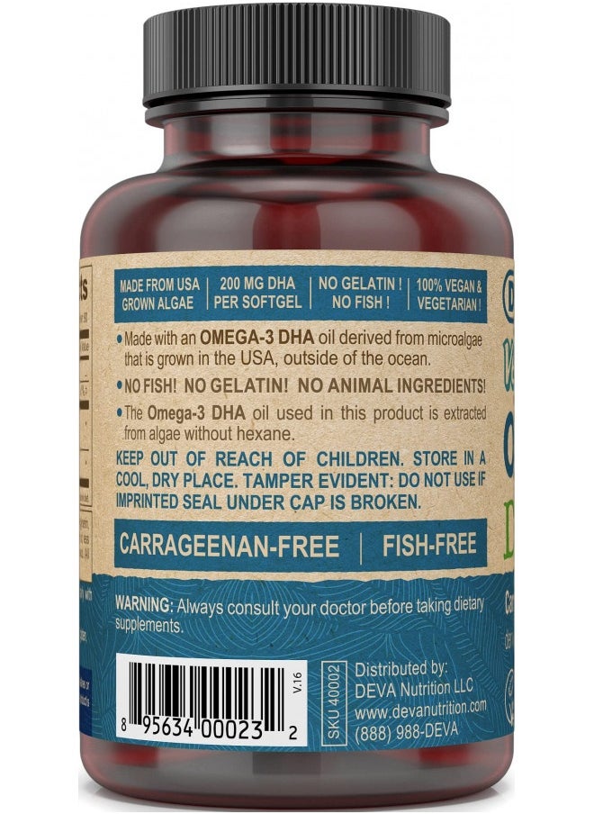 Deva DEVA Vegan Omega-3 DHA Supplement - Once-Per-Day Softgel 200 MG - Carrageenan Free - Gelatin Free - Non-Fish - Algae Oil - 90 Softgels (Pack of 2  - Image 4