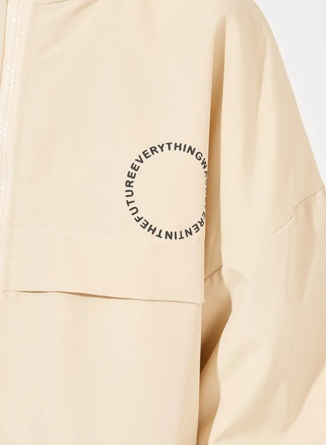 Styli Slogan Print Zip-Up Hooded Jacket