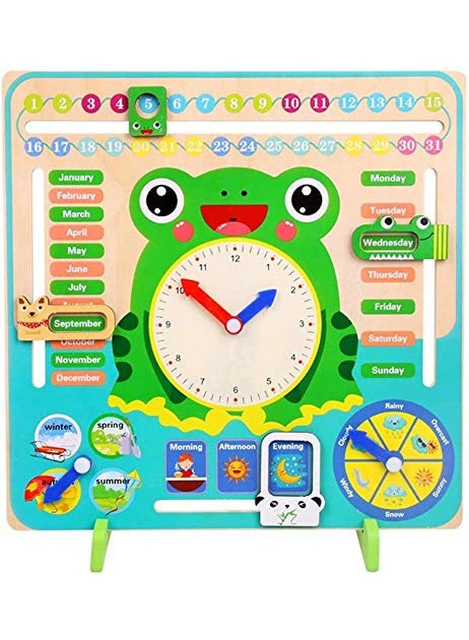 Toyshine Toyshine Time and Seasons Game Educational Wooden Clock Toy Calendar Board for 3 Year Olds and Up, Frog Green - Image 4