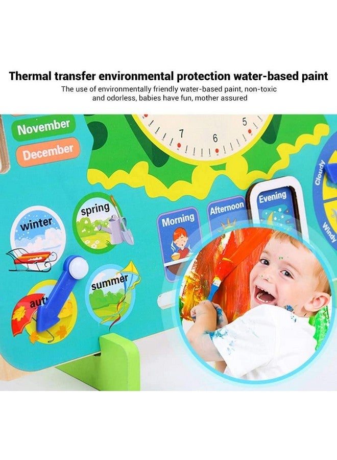 Toyshine Toyshine Time and Seasons Game Educational Wooden Clock Toy Calendar Board for 3 Year Olds and Up, Frog Green - Image 3