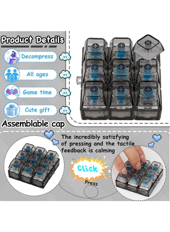Keyboard Fidget Toy Clicker Fidget Keychain, 9-in-1 Stress Relief Desk Toys Decompression Button Keyboard with Removable Keycaps, Anxiety Relief Valentine's Day Gifts for Adult (Transparent Black) - Image 4