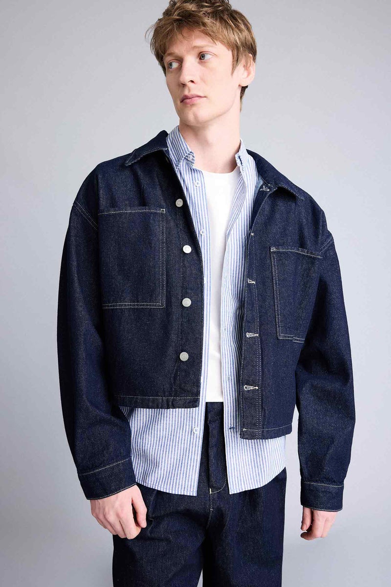 DeFacto Blue Man Cotton Oversize Jacket Casual - Image 1