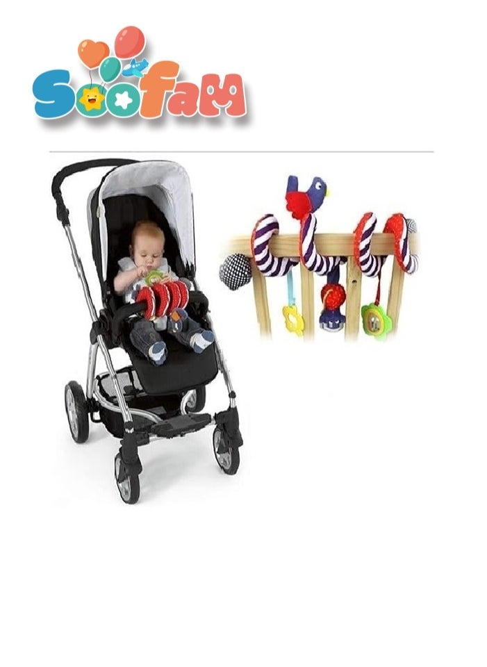 Soofam إكسسوارات سرير الأطفال مع جرس للأولاد والبنات، ألعاب قطيفة حلزونية للأنشطة لعربة الأطفال والسفر، لعبة مقعد السيارة  - Image 3