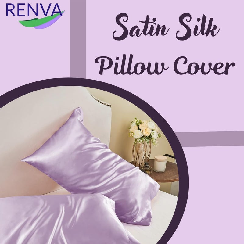RENVA Set of 2 Satin Silk Pillowcase for Hair and Skin Standard Size 18"X 28" with Soft Breathable Smooth Cooling Pillow Covers for Sleeping (2, Rose) - Image 3