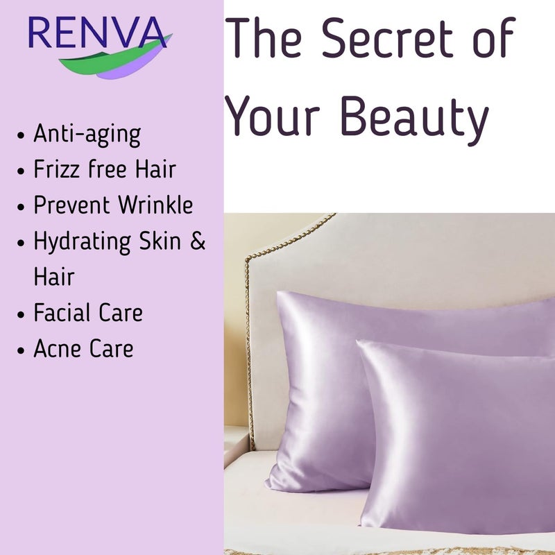 RENVA Set of 2 Satin Silk Pillowcase for Hair and Skin Standard Size 18"X 28" with Soft Breathable Smooth Cooling Pillow Covers for Sleeping (2, Rose) - Image 4