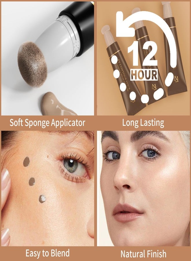 FV 2PCS Cool Toned Contour & Highlighter Stick, Blendable & Natural Finish Liquid Contour Makeup Set, Long Lasting & Creamy Texture Face Illuminator & Shaping Stick, Cruelty-free & Vegan, 01&04 - Image 2