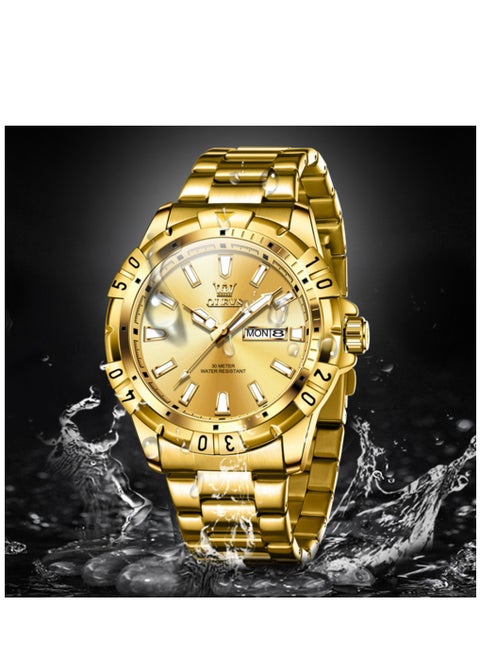 Watches for Men Quartz Stainless Steel Water Resistant Watch 42mm Gold 5560