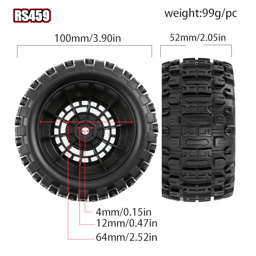 REDSPIDER 116 RC Truck Tires Wheel 12mm Hex for Traxxas Mini Maxx 1071541 Mini XRT VXL 1080761 ERevo Mini XRT MJX 16207 16210 16209 16208 HSP 94186 LOSI 118 Mini LMT 4PCS Black - Image 5