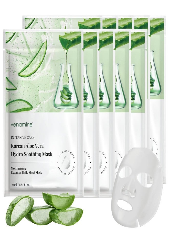 VENAMINE Korean Aloe Vera Hydro Soothing Face Masks, Moisturizing Sheet Mask for Sensitive Skin, 0.81 fl. oz (10 sheet) - Image 1