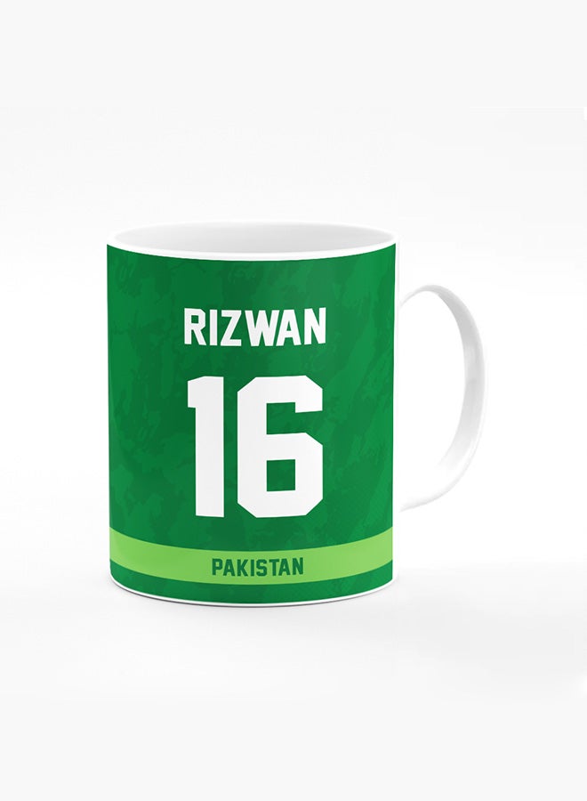 Stylizedd Designer Printed Coffee Mug with Heavy Duty Handle 11oz Ceramic Personalised Gift Mugs Cup [Microwave Safe & Dishwasher Proof ] - Cricket Player - Mohammad Rizwan, Jersey Number - 16 - Image 1