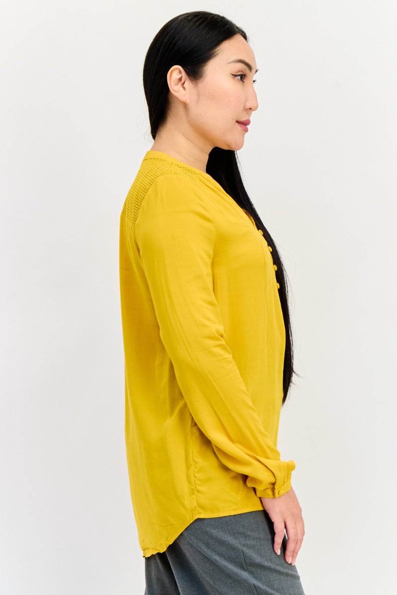 ONLY Women Split Neck Long Sleeve Plain Blouse, Dark Gold - Image 3