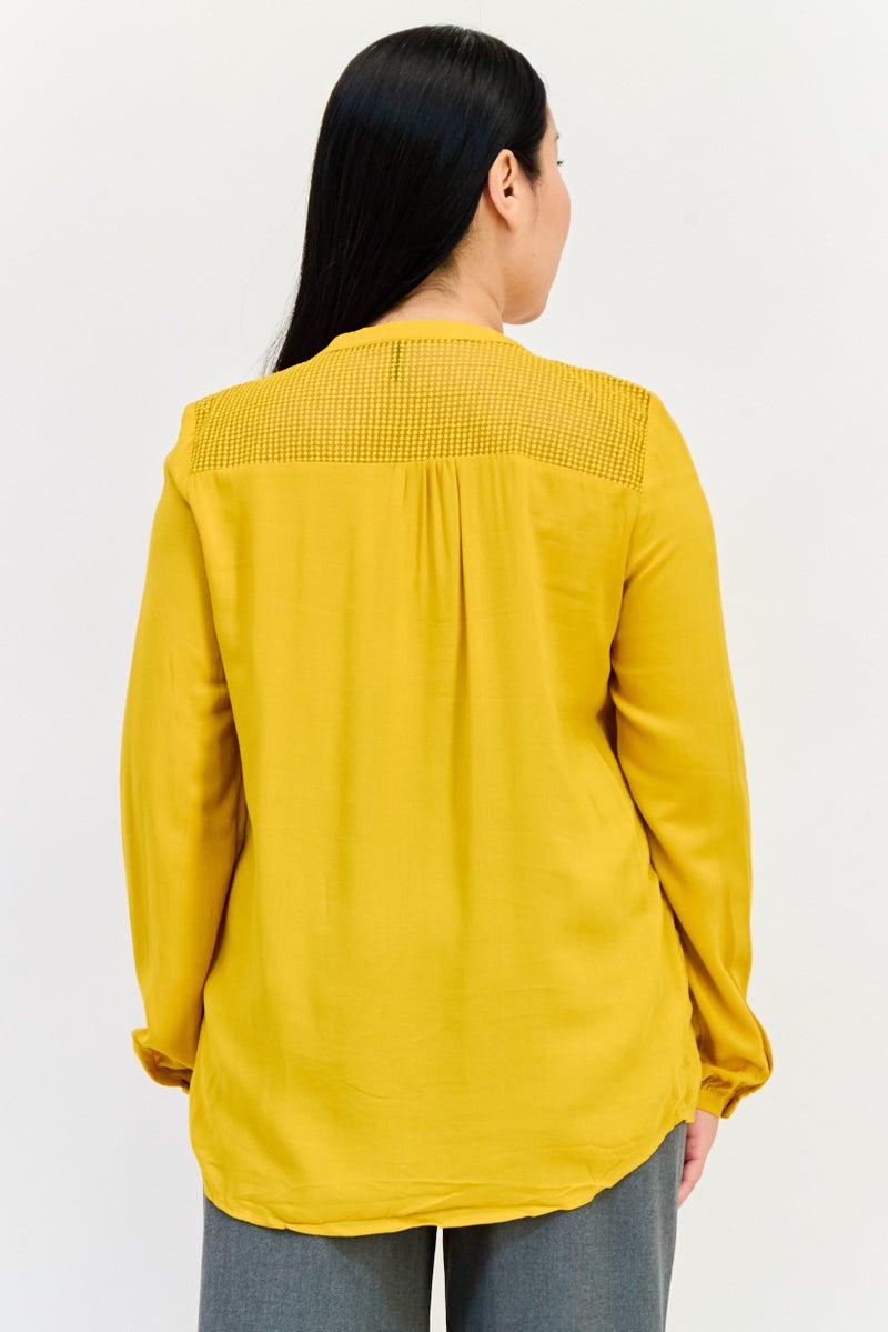 ONLY Women Split Neck Long Sleeve Plain Blouse, Dark Gold - Image 2