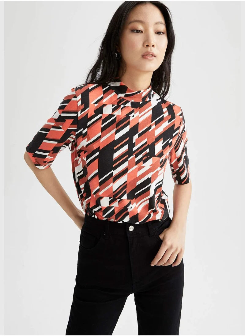 DeFacto Slim Fit Half Turtleneck Half Sleeves Printed T-Shirt