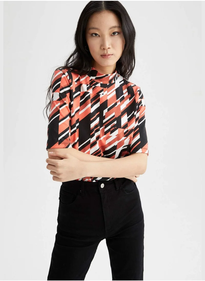 DeFacto Slim Fit Half Turtleneck Half Sleeves Printed T-Shirt