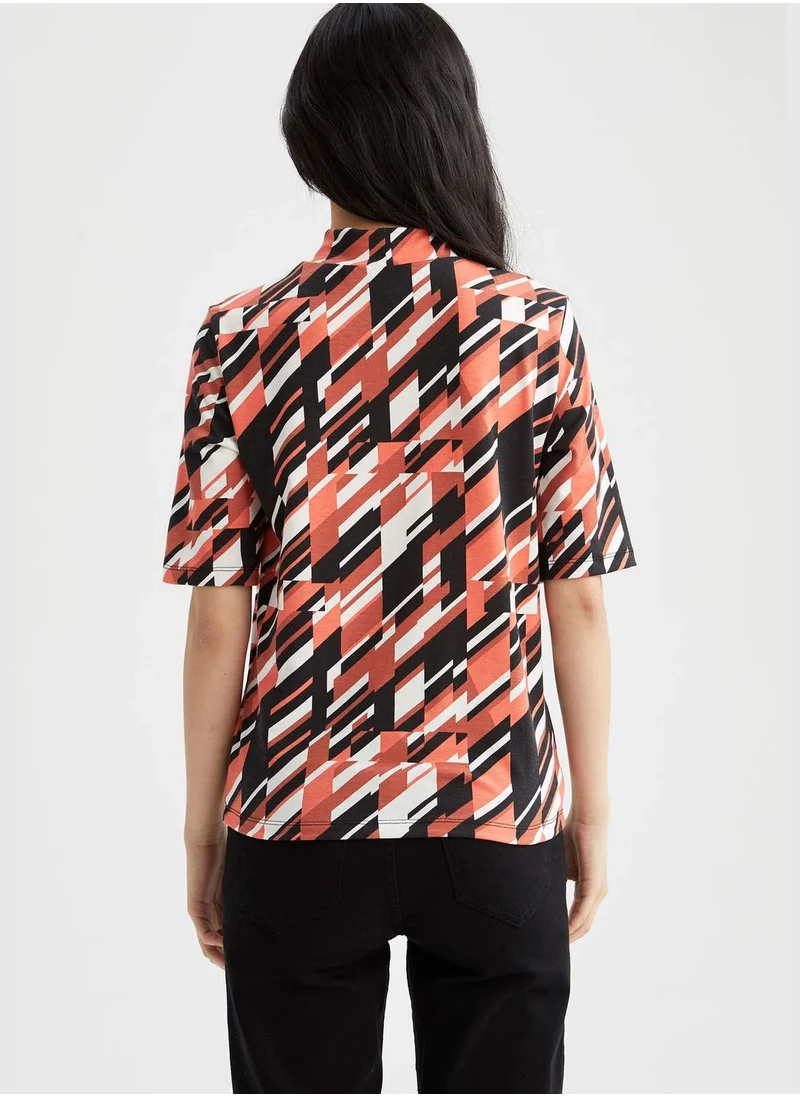 DeFacto Slim Fit Half Turtleneck Half Sleeves Printed T-Shirt