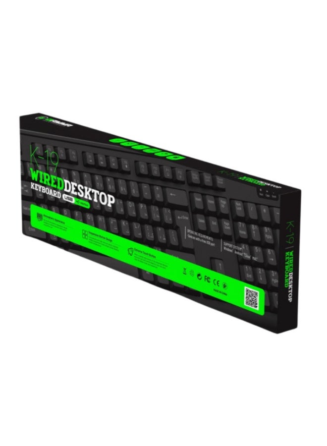 جاما كيبورد سلكي مكتبي جاما K-19 | تخطيط كامل بالحروف الإنجليزية والعربية | أزرار هادئة | توصيل USB مباشر - Image 3